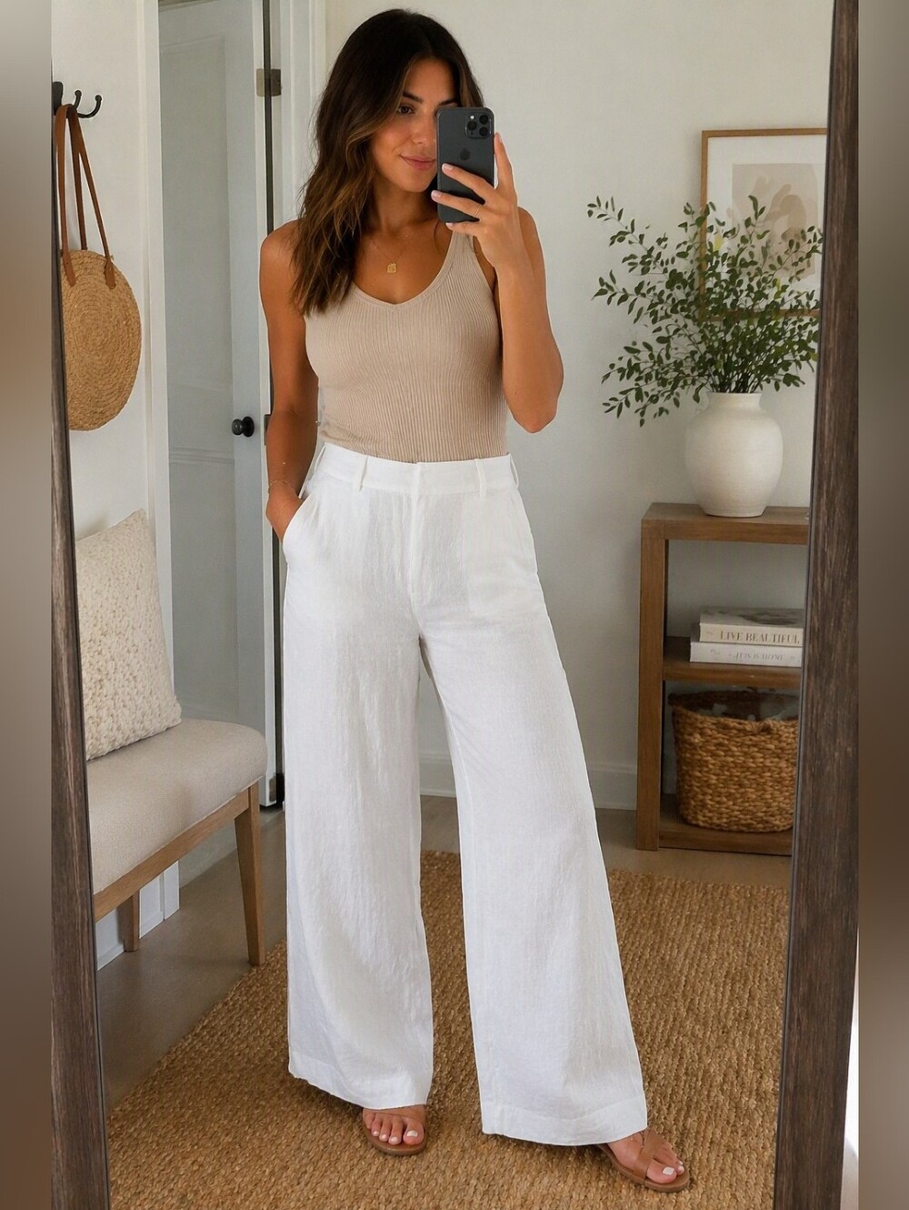 Isaac Mizrahi for Target White 100% Linen Wide Leg Pants Size 8